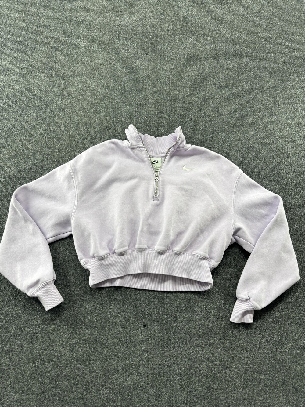 Nike Sweatshirt Womens XS Purple Cropped Fleece 1/4 Zip Swoosh DQ5767-511